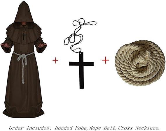 VERNASSA Medieval Monk Robe Priest Robe Halloween Cosplay Costume Cloak
