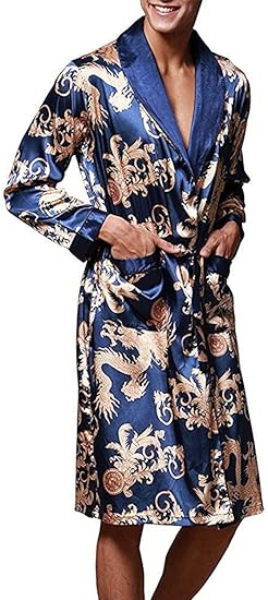 VERNASSA Mens Satin Robe Silk Long Sleeve Kimono Bathrobe Sleepwear Loungewear