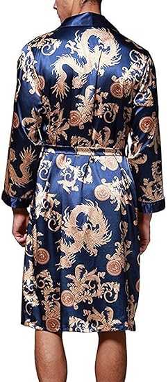 VERNASSA Mens Satin Robe Silk Long Sleeve Kimono Bathrobe Sleepwear Loungewear
