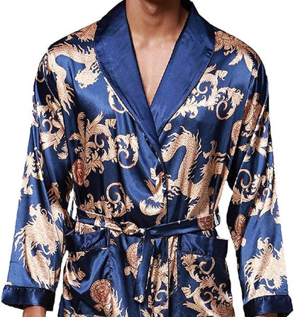 VERNASSA Mens Satin Robe Silk Long Sleeve Kimono Bathrobe Sleepwear Loungewear