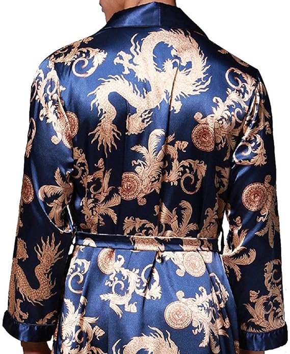 VERNASSA Mens Satin Robe Silk Long Sleeve Kimono Bathrobe Sleepwear Loungewear