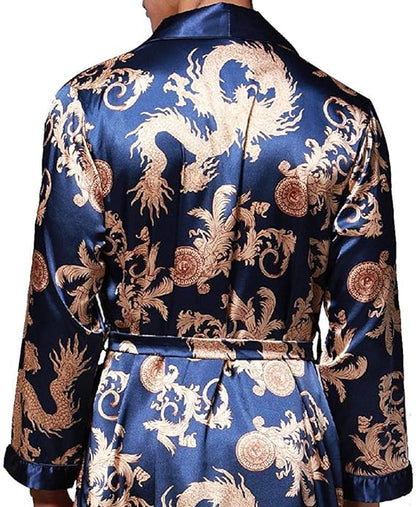 VERNASSA Mens Satin Robe Silk Long Sleeve Kimono Bathrobe Sleepwear Loungewear