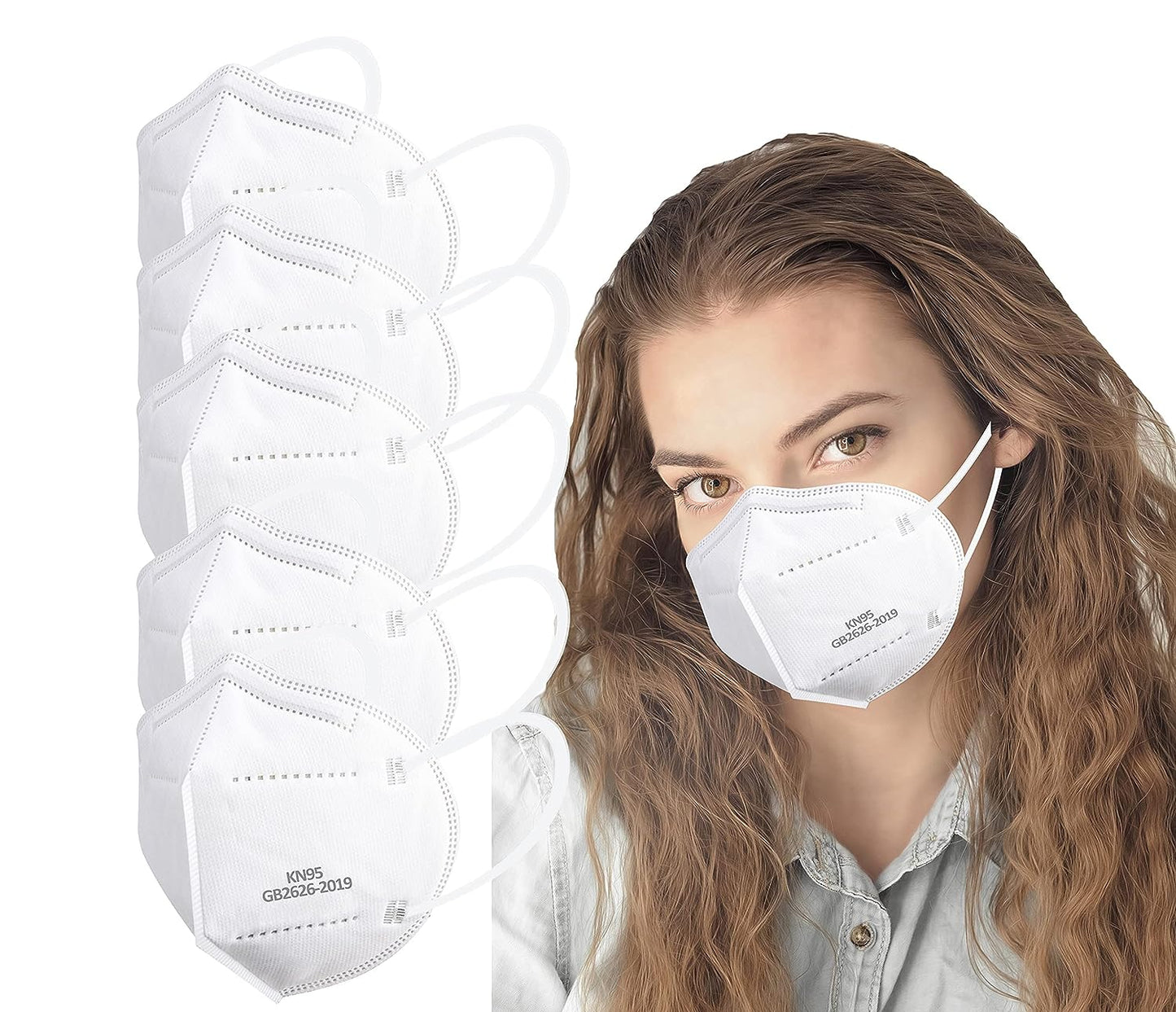 VERNASSA KN95 Face Mask 50 Pcs, 5-Ply Breathable KN95 Masks, Filter Efficiency≥95% Against PM2.5, Individually Wrapped, Disposable White Face Masks