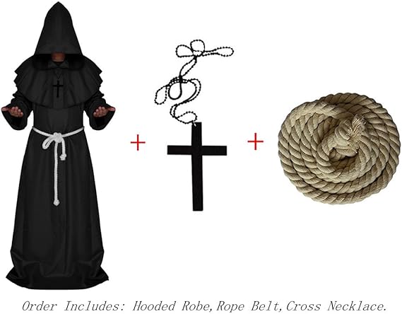 VERNASSA Medieval Monk Robe Priest Robe Halloween Cosplay Costume Cloak