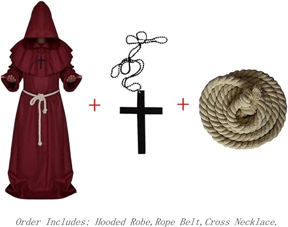 VERNASSA Medieval Monk Robe Priest Robe Halloween Cosplay Costume Cloak