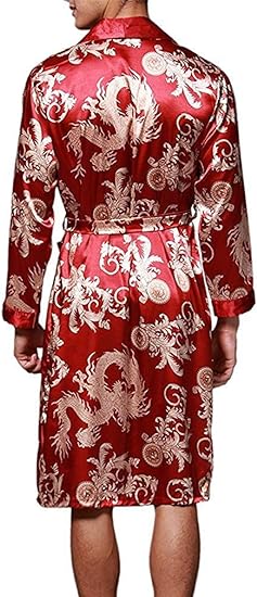 VERNASSA Mens Satin Robe Silk Long Sleeve Kimono Bathrobe Sleepwear Loungewear