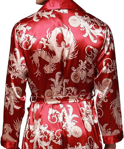 VERNASSA Mens Satin Robe Silk Long Sleeve Kimono Bathrobe Sleepwear Loungewear